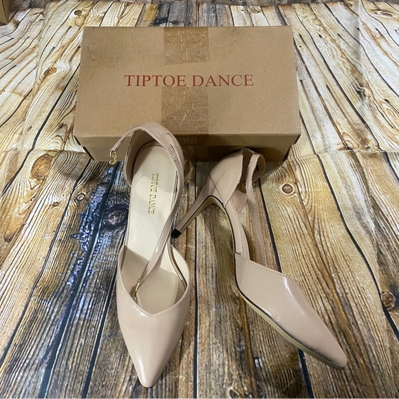 NEW Tip Toe Dance Nude Leather 3 1/2” Stiletto Slingback Heels - Picture 1 of 6